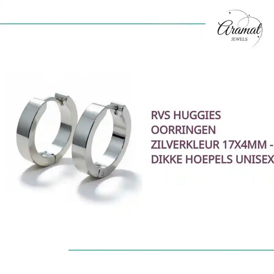 RVS Huggies Oorringen Zilverkleur 17x4mm - Dikke Hoepels Unisex by@Outfy