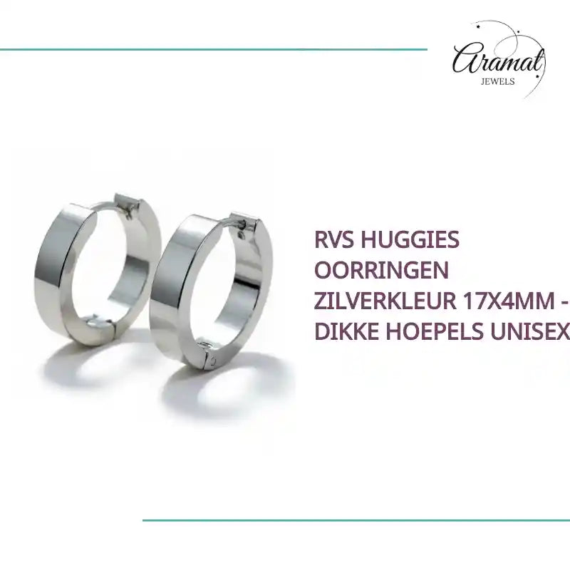 RVS Huggies Oorringen Zilverkleur 17x4mm - Dikke Hoepels Unisex by@Outfy