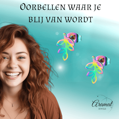 Regenboog blad oorbellen 11×7 mm - oor1959 - Oorbellen kopen# - 11mm - alles - blad