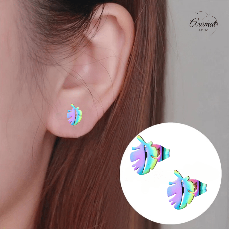 Regenboog blad oorbellen 9 mm - oor154 - Oorbellen kopen# - 9mm - alles - blad