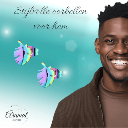 Regenboog blad oorbellen 9 mm - oor154 - Oorbellen kopen# - 9mm - alles - blad