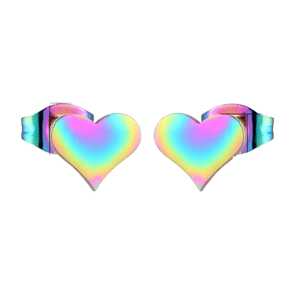 Regenboog hartjes oorstekers – 9x8mm vrolijk RVS - Aramat Jewels - Oorbellen - cadeautip