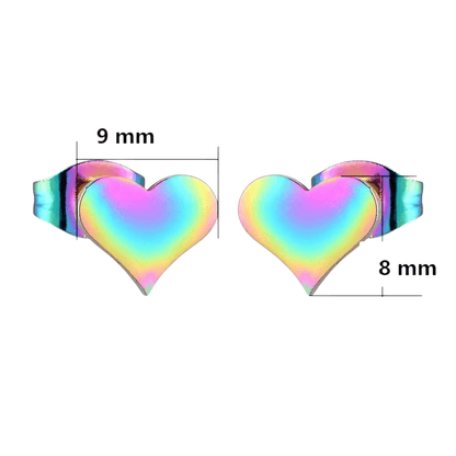 Regenboog hartjes oorstekers – 9x8mm vrolijk RVS - Aramat Jewels - Oorbellen - cadeautip