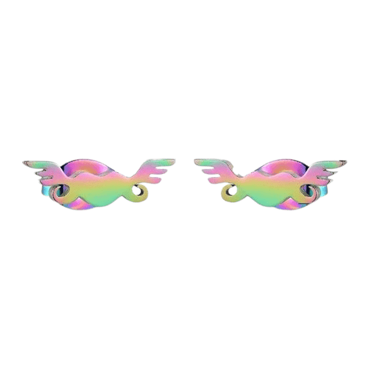 Regenboog hartjes oorstekers met vleugels – 11mm - Aramat Jewels - Oorbellen - cadeautip
