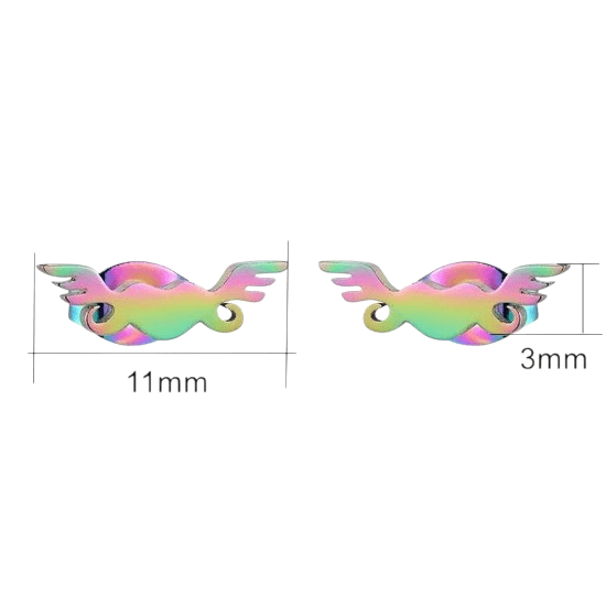 Regenboog hartjes oorstekers met vleugels – 11mm - Aramat Jewels - Oorbellen - cadeautip