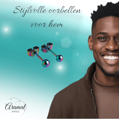 Regenboogkleurige bolletjes oorstuds 4 mm - oor4141 - Oorbellen kopen# - 4mm - alles - bolletjes