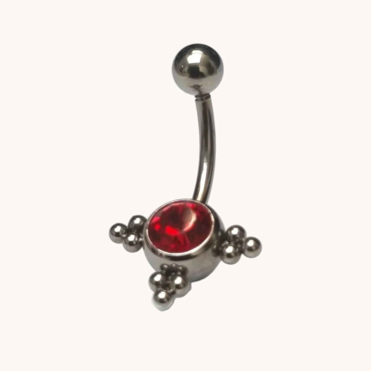 Rode Zirkonia Stalen Navelpiercing met Zilverkleurige Dots