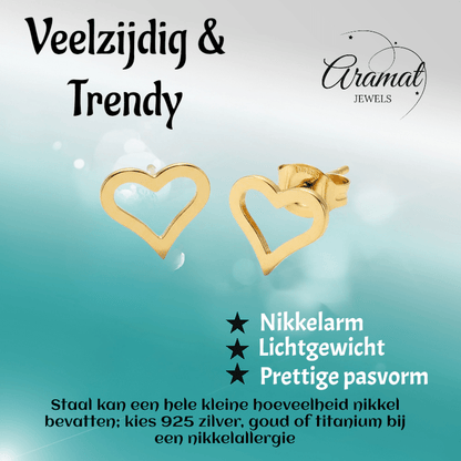 Roestvrij Staal Hartje Oorbellen Goudkleur 8mm Open - Aramat Jewels - Oorbellen - cadeautip
