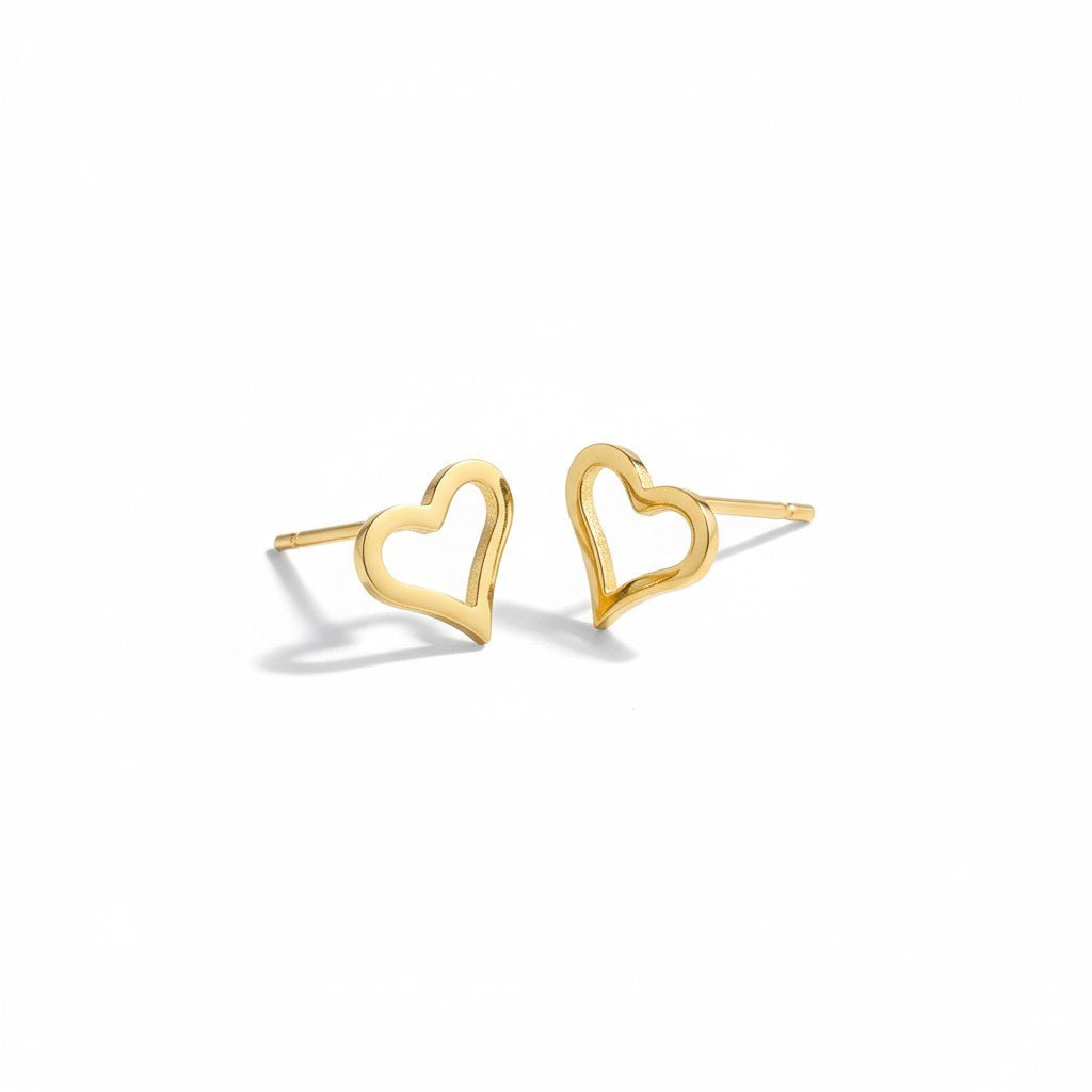 Open hart oorbellen goud 8mm roestvrij staal, minimalistisch design oorstekers voor dagelijks gebruik