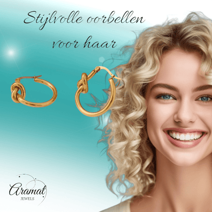 Ronde Oorringen met Knoop 25mm – Goudkleurig Stainless Steel - oor6351 - 36659 - Oorringen kopen# - 25mm - alles - cadeau