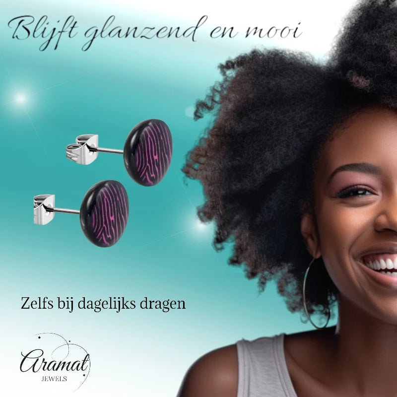 Ronde Zebra Print Oorbellen - 7mm Paars/Zwart - oor2684 - tte122 - Oorbellen kopen# - 7mm - acryl
