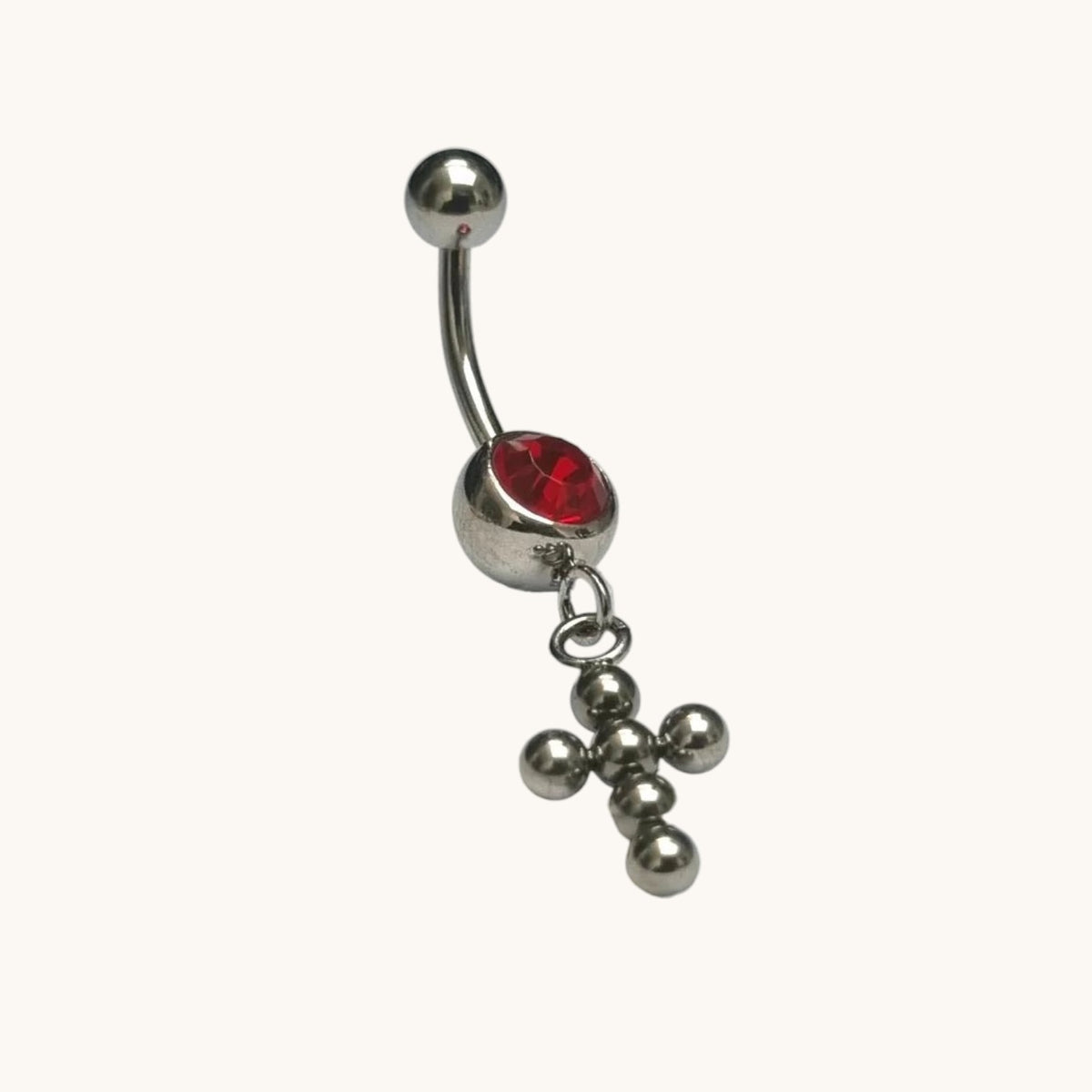 Rood Zirkonia Kruisje Stalen Navelpiercing