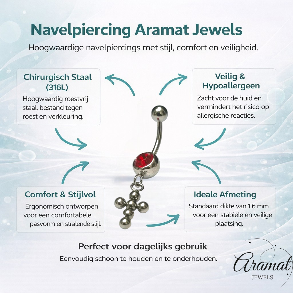 Rood Zirkonia Kruisje Stalen Navelpiercing