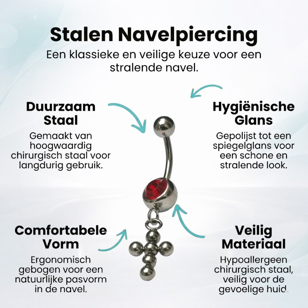 Rood Zirkonia Kruisje Stalen Navelpiercing