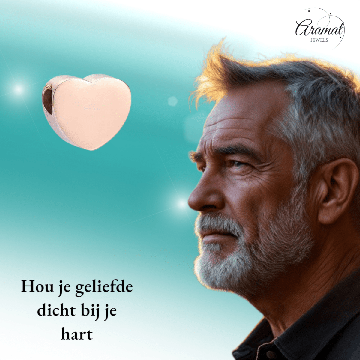 Rosékleurige asbedel hart – roestvrij staal 13mm - Aramat Jewels - Asbedels - cadeautip