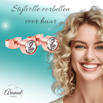 Rosékleurige kristallen oorstekers – 6 mm - oor3746 - Oorbellen kopen# - 6mm - alles - cadeau