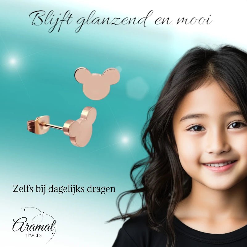 Rosékleurige Mickey Mouse Oorbellen – 8mm RVS - oor4225 - 80975 - Oorbellen kopen# - 8mm - alles - cadeau