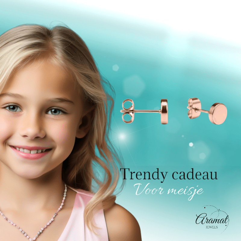 Rosekleurige Ronde Oorstekers RVS 3mm - Aramat Jewels - Oorbellen - cadeautip