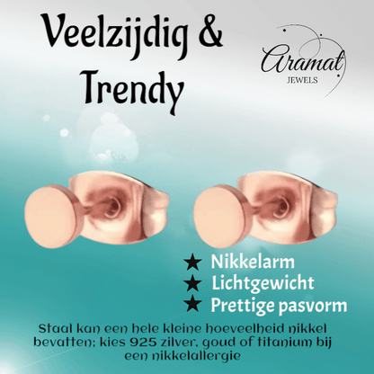 Rosekleurige Ronde Oorstekers RVS 4mm - Aramat Jewels - Oorbellen - cadeautip