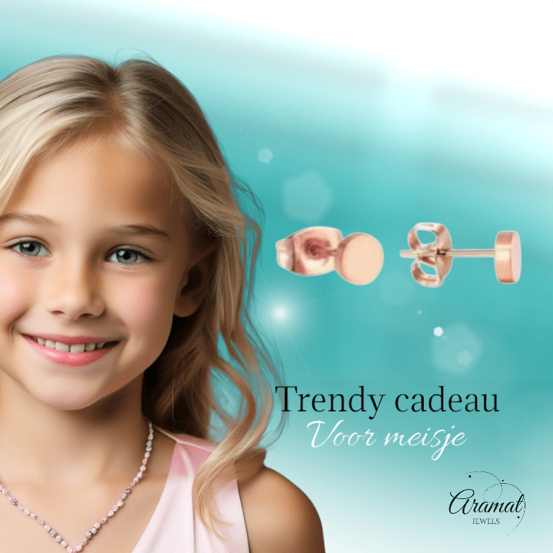 Rosekleurige Ronde Oorstekers RVS 5mm - Aramat Jewels - Oorbellen - cadeautip