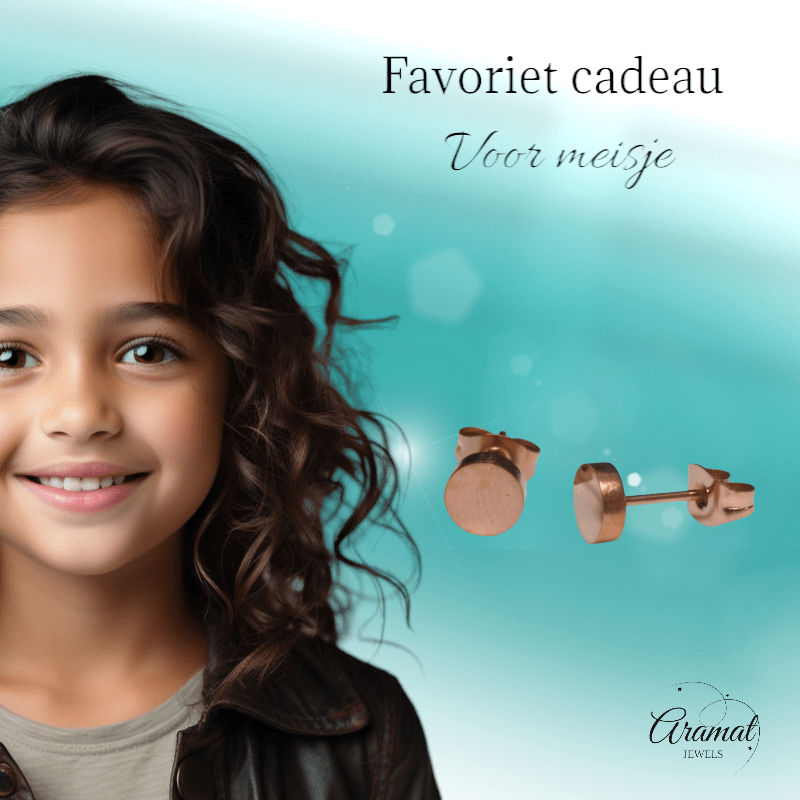 Rosekleurige Ronde Oorstekers RVS 6mm - Aramat Jewels - Oorbellen - cadeautip