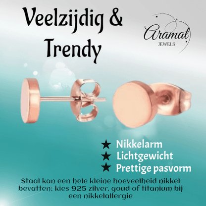 Rosekleurige Ronde Oorstekers RVS 7mm - Aramat Jewels - Oorbellen - cadeautip