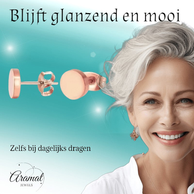 Rosekleurige Ronde Oorstekers RVS 8mm - Aramat Jewels - Oorbellen - cadeautip