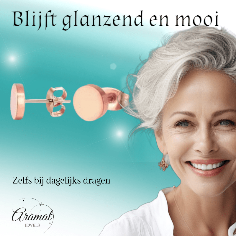 Rosekleurige Ronde Oorstekers RVS 8mm - Aramat Jewels - Oorbellen - cadeautip