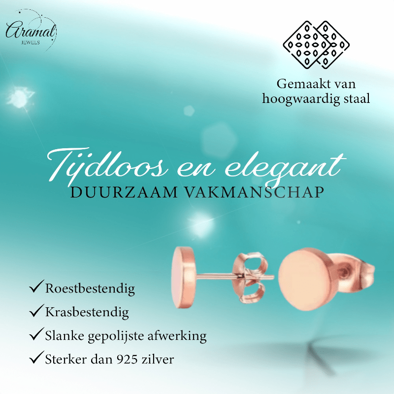 Rosekleurige Ronde Oorstekers RVS 8mm - Aramat Jewels - Oorbellen - cadeautip