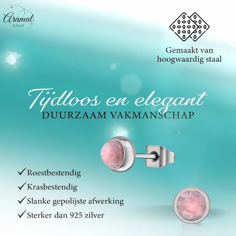 Roze Aardbeienkwarts Oorbellen - Staal - 5mm - oor1920 - 34494 - Oorbellen kopen# - 5mm - aardbeienkwarts - alles