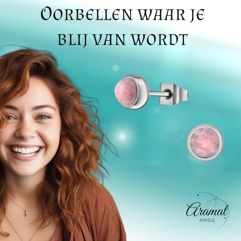 Roze Aardbeienkwarts Oorbellen - Staal - 5mm - oor1920 - 34494 - Oorbellen kopen# - 5mm - aardbeienkwarts - alles