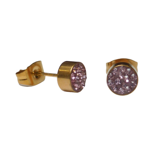 Roze kristallen oorstekers 6 mm – goudkleurig - oor3104 - Oorbellen kopen# - 6mm - alles - cadeau