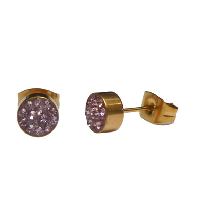 Roze kristallen oorstekers 6 mm – goudkleurig - oor3104 - Oorbellen kopen# - 6mm - alles - cadeau