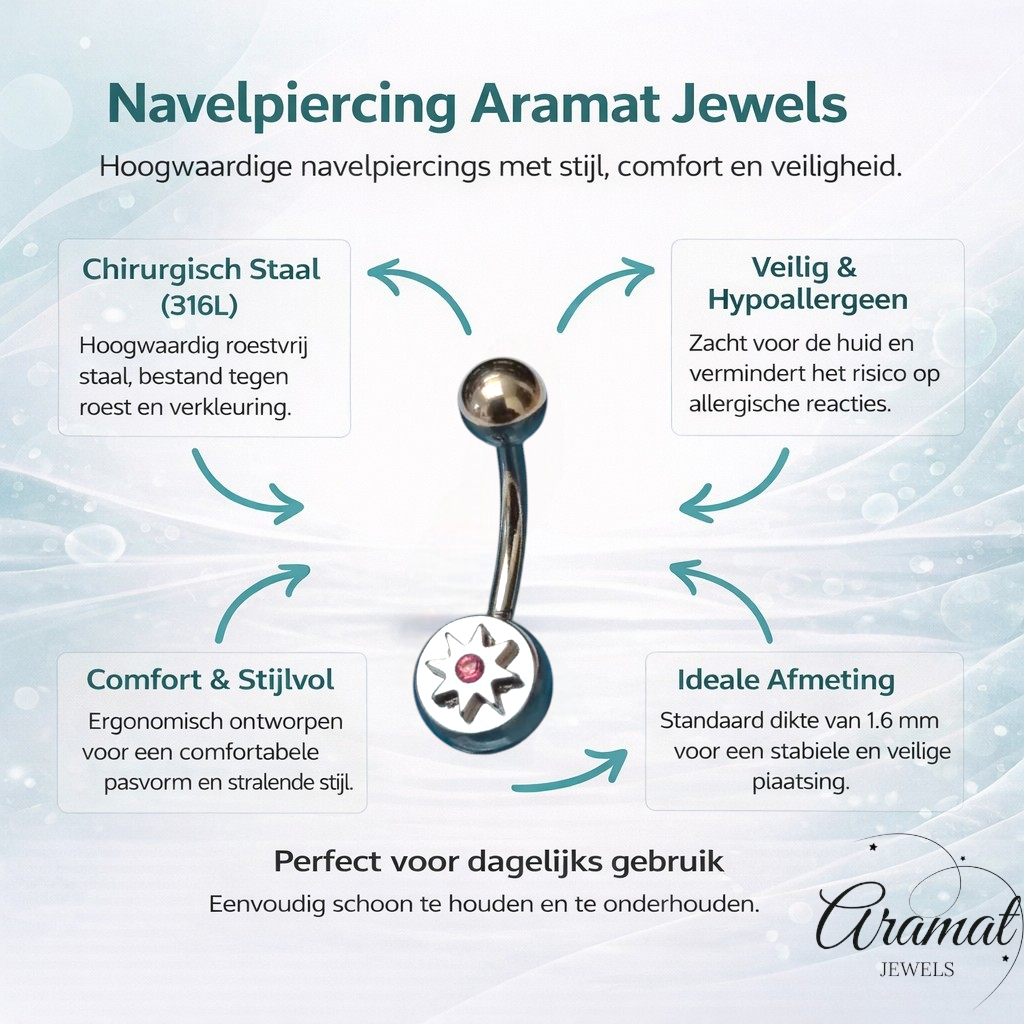 Roze Ster Zirkonia Stalen Navelpiercing