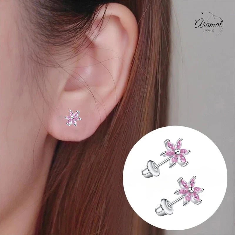 RVS Bloem Oorbellen - Roze Zirkonia 8mm - schroefsluiting - oor6278 - 72447 - Oorbellen kopen# - 8mm - alles - bloem