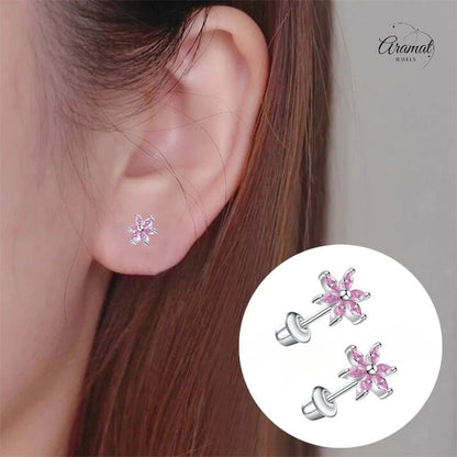 RVS Bloem Oorbellen - Roze Zirkonia 8mm - schroefsluiting - oor6278 - 72447 - Oorbellen kopen# - 8mm - alles - bloem