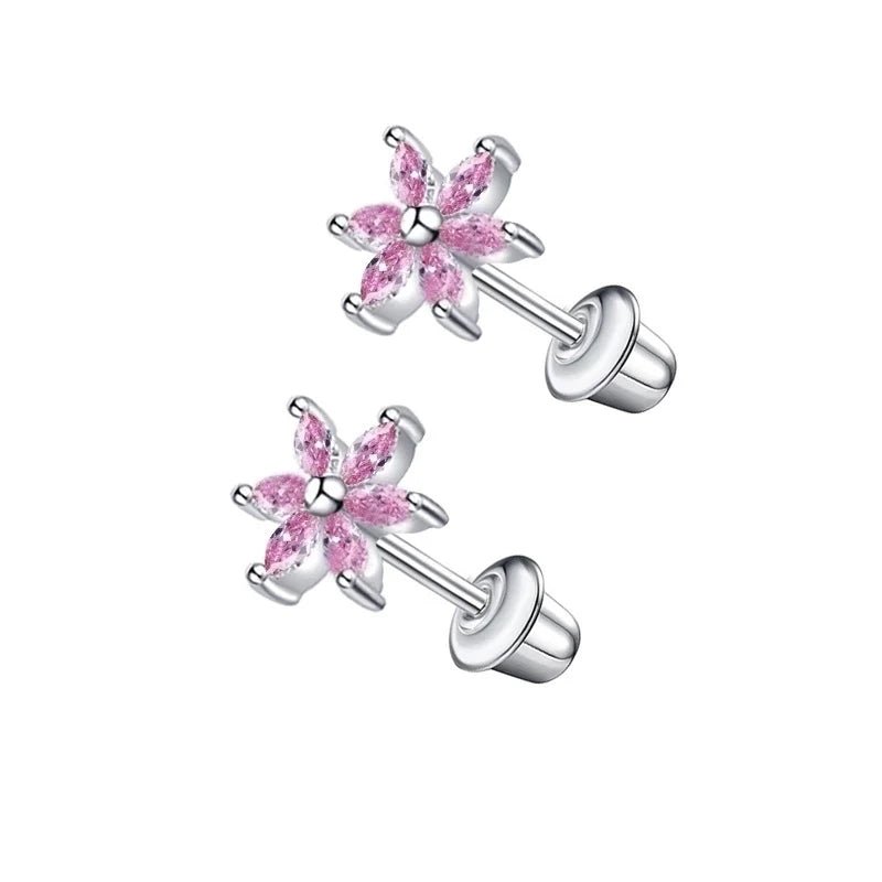 RVS Bloem Oorbellen - Roze Zirkonia 8mm - schroefsluiting - oor6278 - 72447 - Oorbellen kopen# - 8mm - alles - bloem