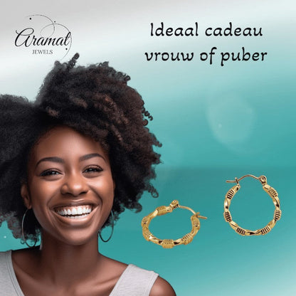 RVS Blokjes Oorringen 25x23mm Goudkleurig - oor6366 - 514408 - Oorringen kopen# - 25mm - alles - blokjes