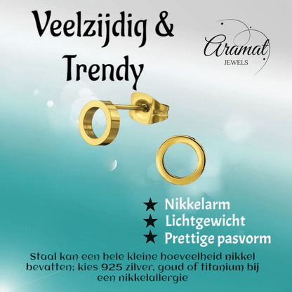 RVS Cirkel Oorbellen Goudkleur Open 10mm - Minimalistische Oorstekers - Aramat Jewels - Oorbellen - cadeautip