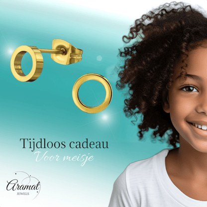 RVS Cirkel Oorbellen Goudkleur Open 10mm - Minimalistische Oorstekers - Aramat Jewels - Oorbellen - cadeautip