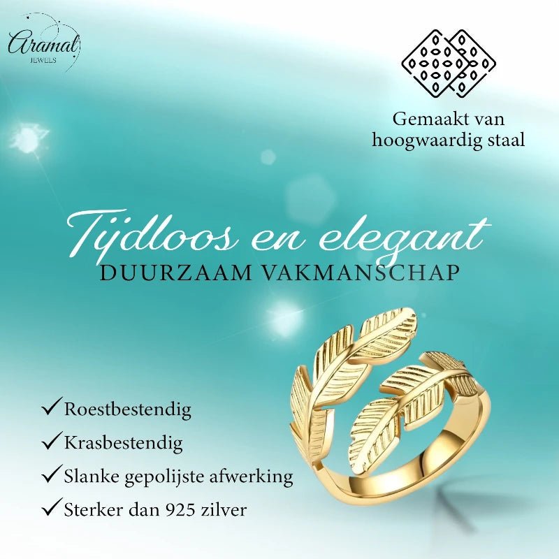 RVS Damesring Verstelbaar – Brede Open Veertjesvorm – 15 mm - ring344 - 2981 - Ringen kopen# - Zilverkleur - alles - boho