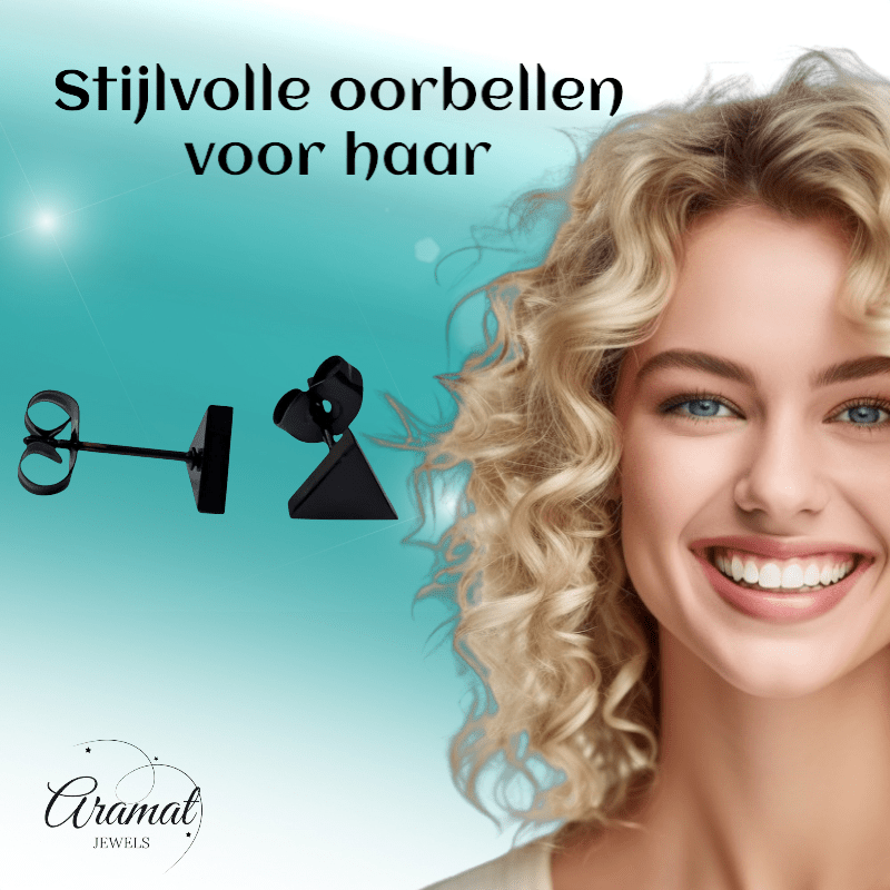 RVS Driehoek Oorbellen Zwart 7mm - Geometrische Oorstekers - Aramat Jewels - Oorbellen - cadeautip