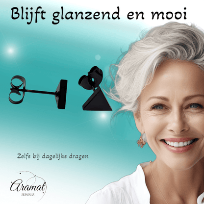 RVS Driehoek Oorbellen Zwart 7mm - Geometrische Oorstekers - Aramat Jewels - Oorbellen - cadeautip