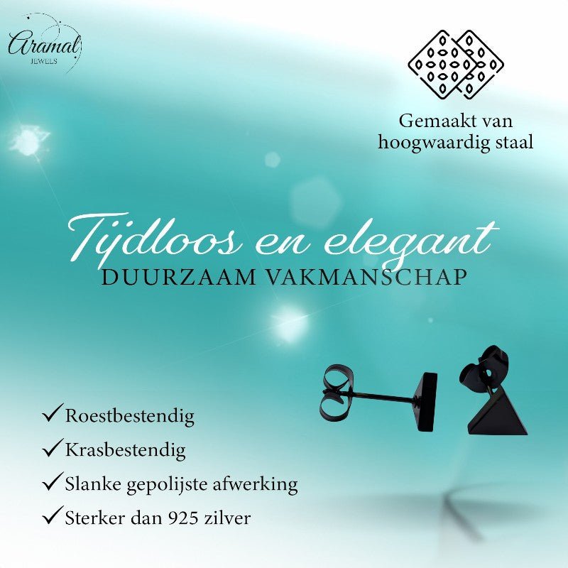 RVS Driehoek Oorbellen Zwart 7mm - Geometrische Oorstekers - Aramat Jewels - Oorbellen - cadeautip