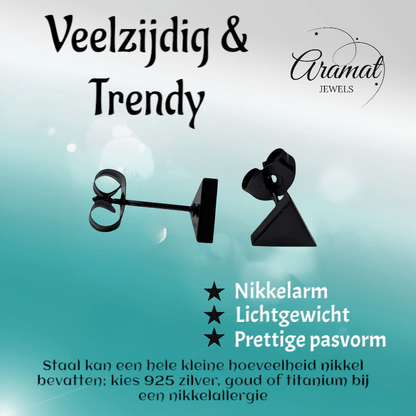 RVS Driehoek Oorbellen Zwart 7mm - Geometrische Oorstekers - Aramat Jewels - Oorbellen - cadeautip
