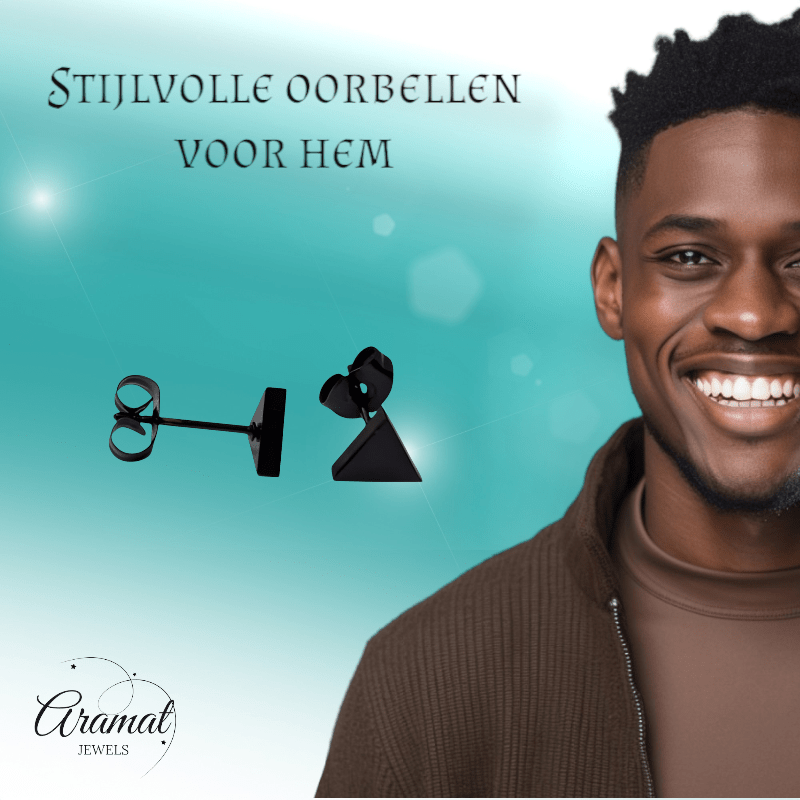 RVS Driehoek Oorbellen Zwart 7mm - Geometrische Oorstekers - Aramat Jewels - Oorbellen - cadeautip