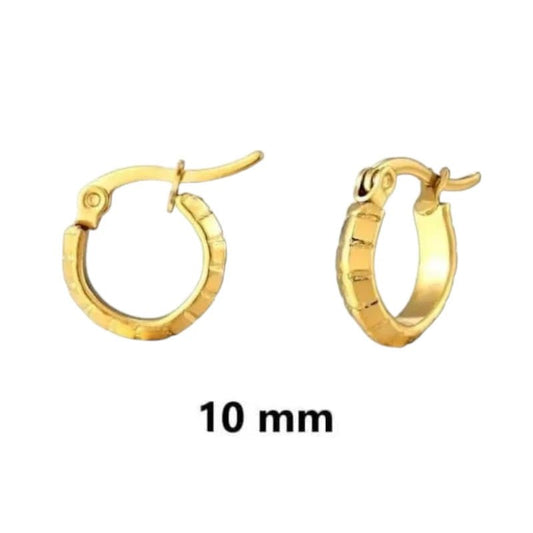 RVS Goudkleurige Oorringetjes 10mm - streepmotief - oor4780 - fg - Oorringen kopen