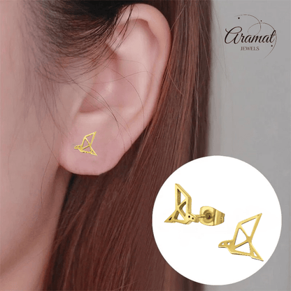 RVS Goudkleurige Vogel Oorbellen Origami - Aramat Jewels - Oorbellen - cadeautip