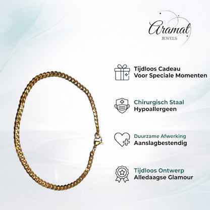 Een gouden schakelarmband met sluiting