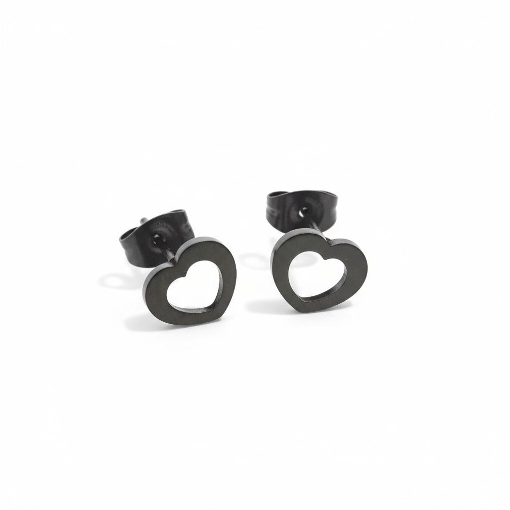 RVS Hartjes Oorbellen Zwart 9x8mm Open Stoer - Aramat Jewels - Oorbellen - cadeautip